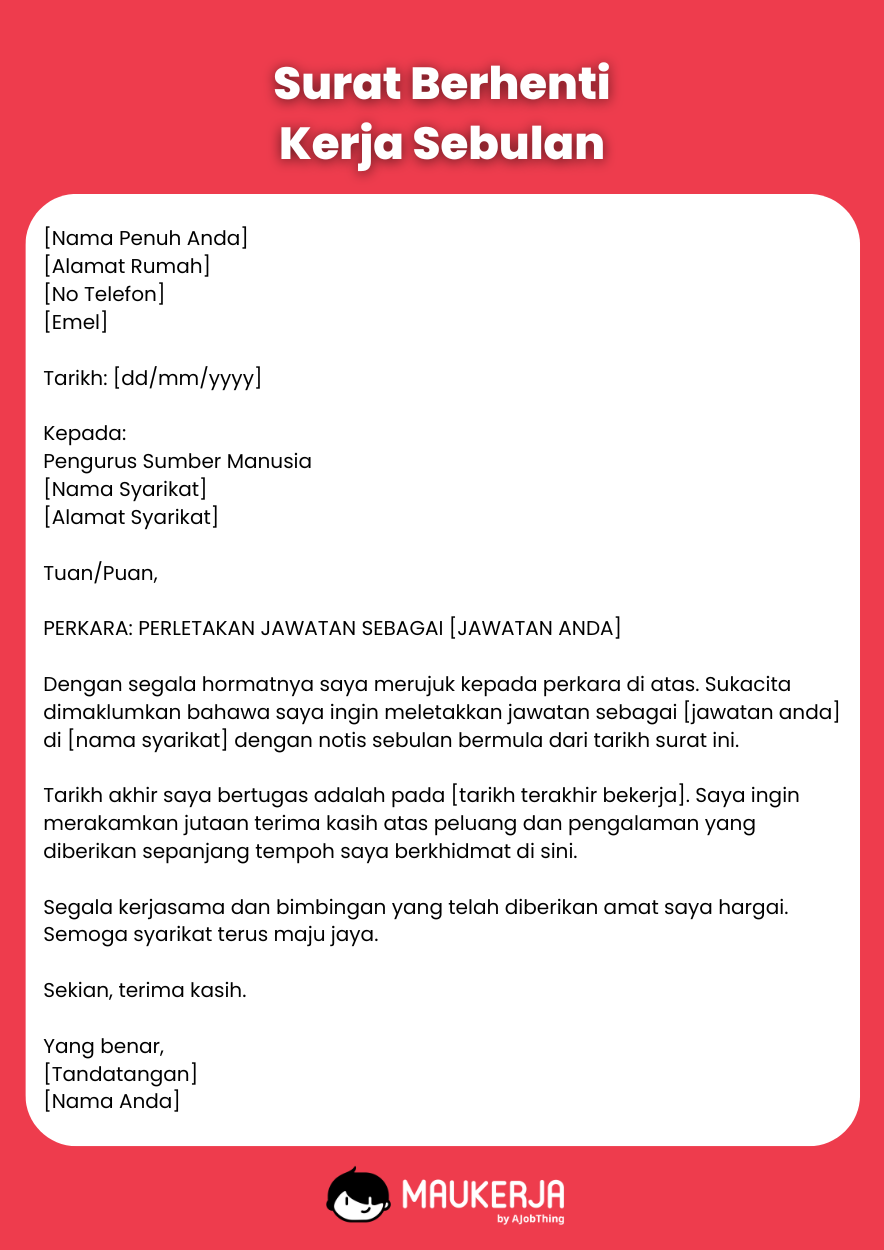 Surat Berhenti Kerja Sebulan